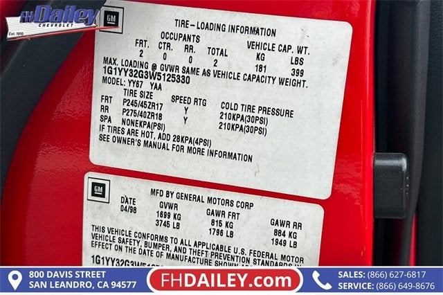 1998 Chevrolet Corvette 2DR CONV