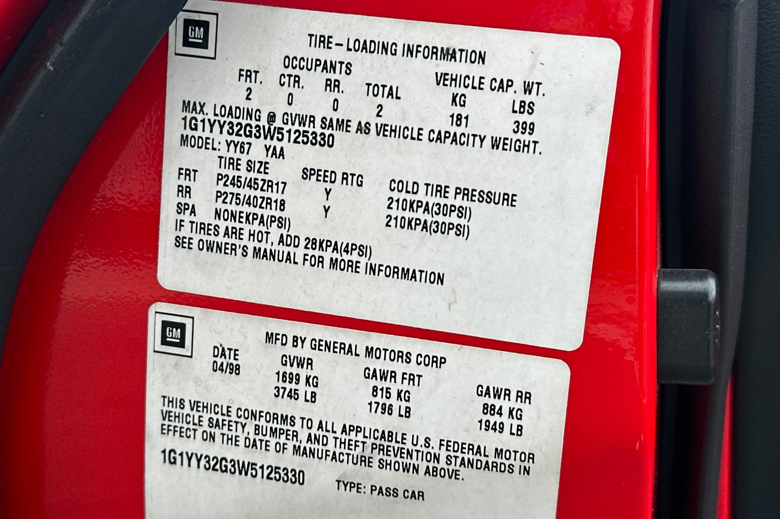 1998 Chevrolet Corvette 2DR CONV